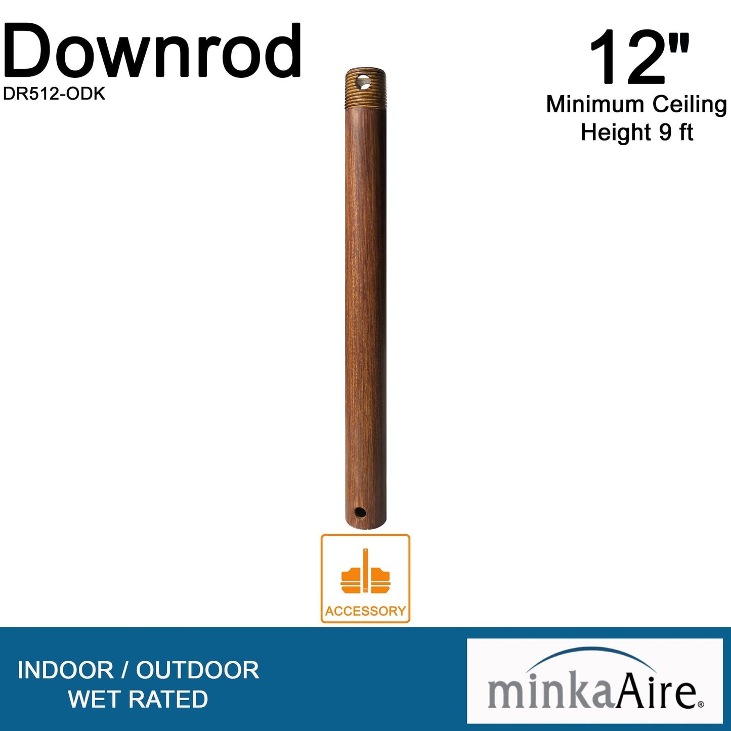 Minka-Aire 12 Inch Ceiling Fan Downrod - Distressed Koa - Dr512-Odk