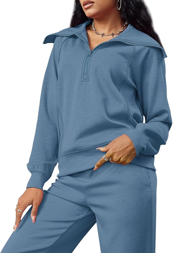 XIEERDUO Lounge Sets For Women 2025 Half Zip Sweatshirt And Wide Leg Sweatpant 2 Piece Outfits Sweatsuit Tracksuit
