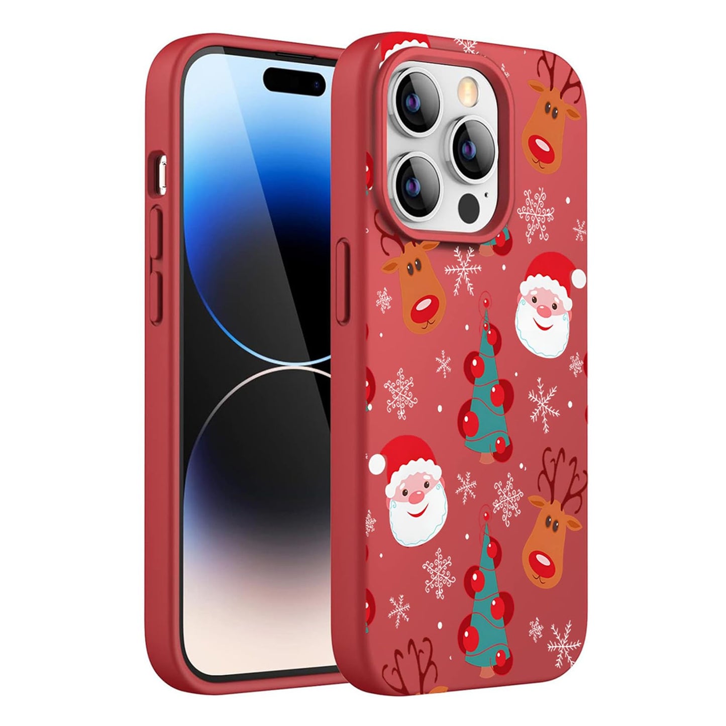 YCJACE Christmas Phone Case for iPhone 15 Pro,Red Matte Santa Claus Design Soft Liquid Silicone Anti-Slip Shockproof Protective