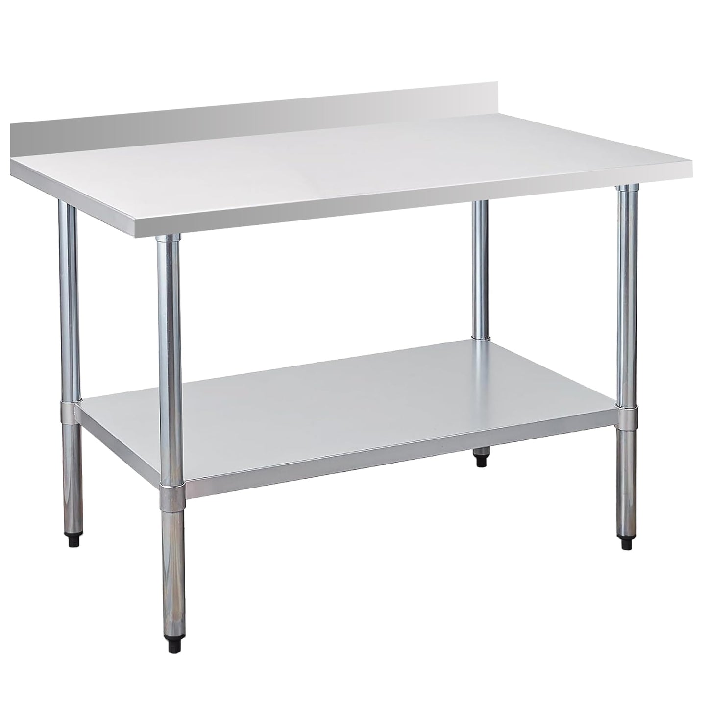 Okeyolive Stainless Steel Work Table 30 x 48 Inch, NSF Commercial Prep Table with Undershelf, Heavy Duty Food Prep Workstation with Backsplash
