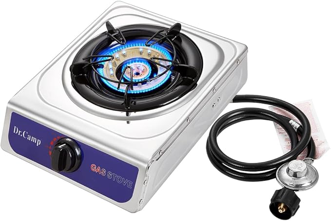Dr.Camp 12000 BTU Single Auto Ignition Camping Garden Outdoor Camp Garden Hiking Fishing Propane Stove Cooker Griddle, Inc...