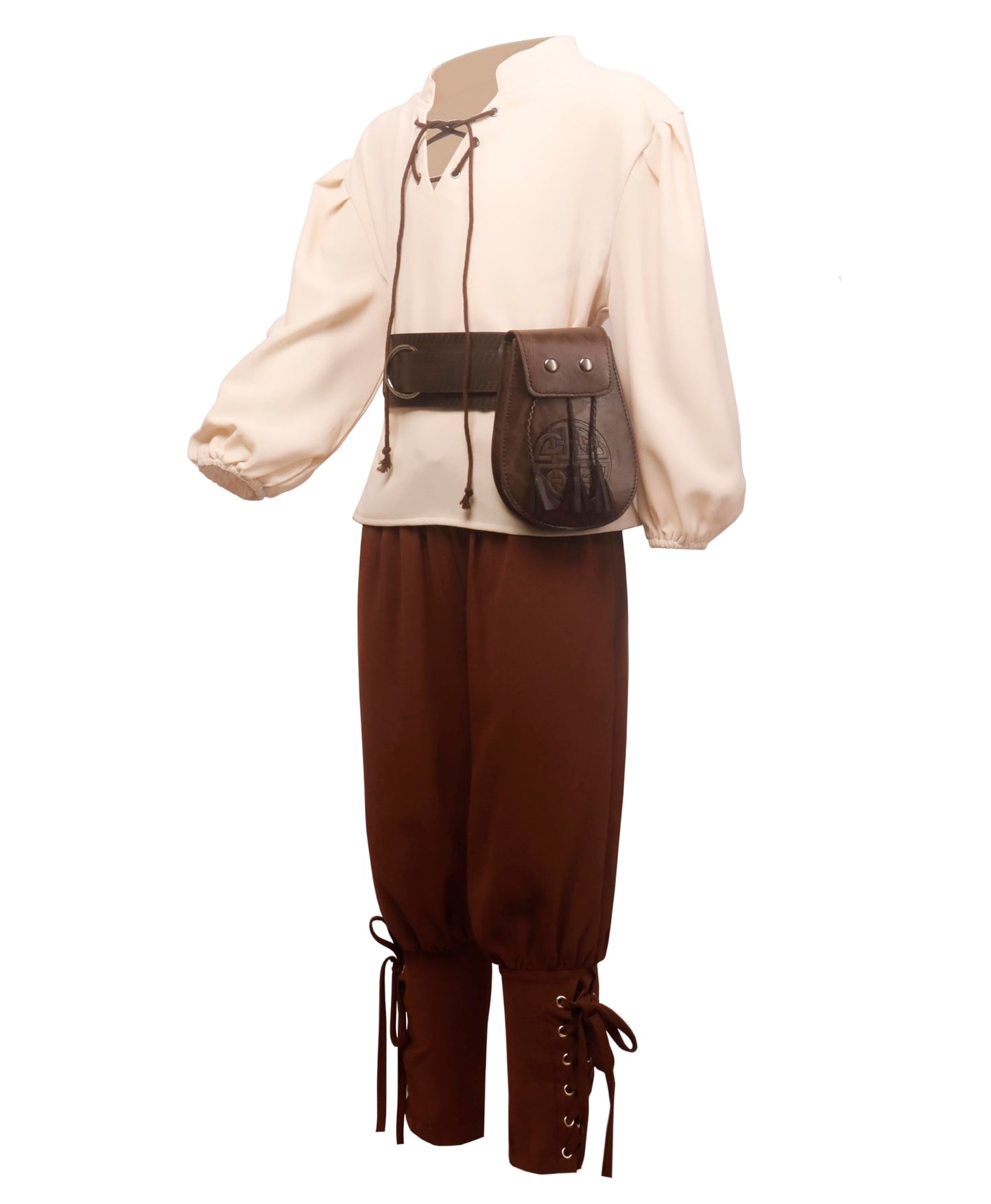 Kids Medieval Costume Boys Renaissance Cosplay Viking Belt Pouch Accessories for Halloween 11-12y Beige Tunic Brown Pants