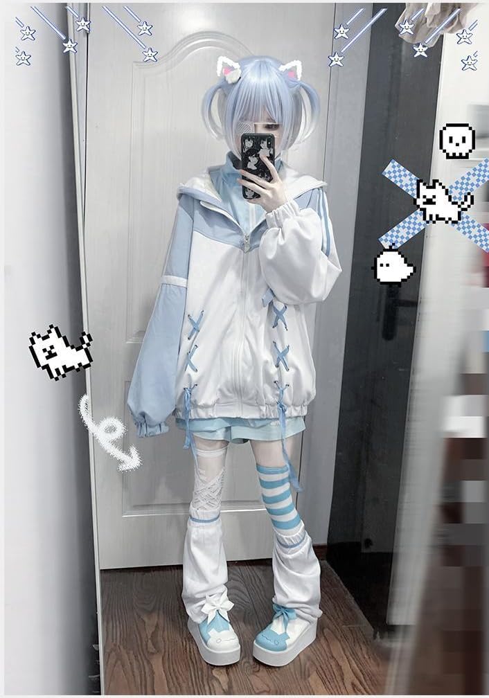 OATSBAS Cute Zip Up Hoodies for Women Watercolor Harajuku Fashion Oversized Sweatshirt y2k Tops (Small,White)