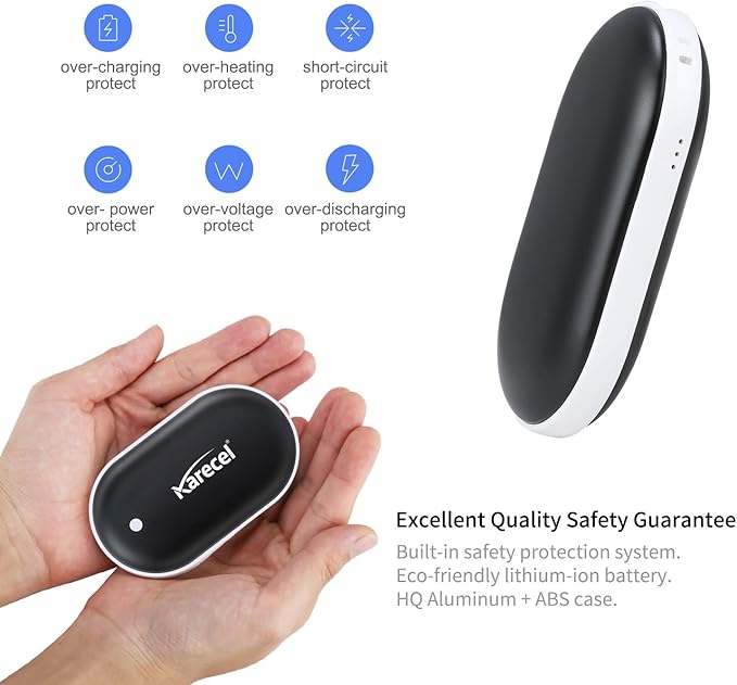 Karecel Rechargeable Hand Warmer, 5200mAh Double-Sided Instant Heating Electric Hand Warmer Power Bank, Up to 11Hrs, USB Portable Handwarmer Pocket Heater, Tech Gifts for Men Women, Winter Essentials