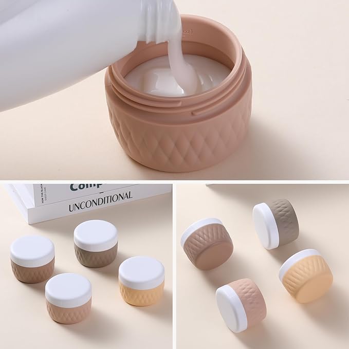 Travel Containers for Toiletries, Silicone Cream Jars BPA-Free, TSA Approved 3oz Travel Size Containers, Leak-proof Silicone Jars with Lid for Cosmetic Face Hand Body Cream (4 Pack)