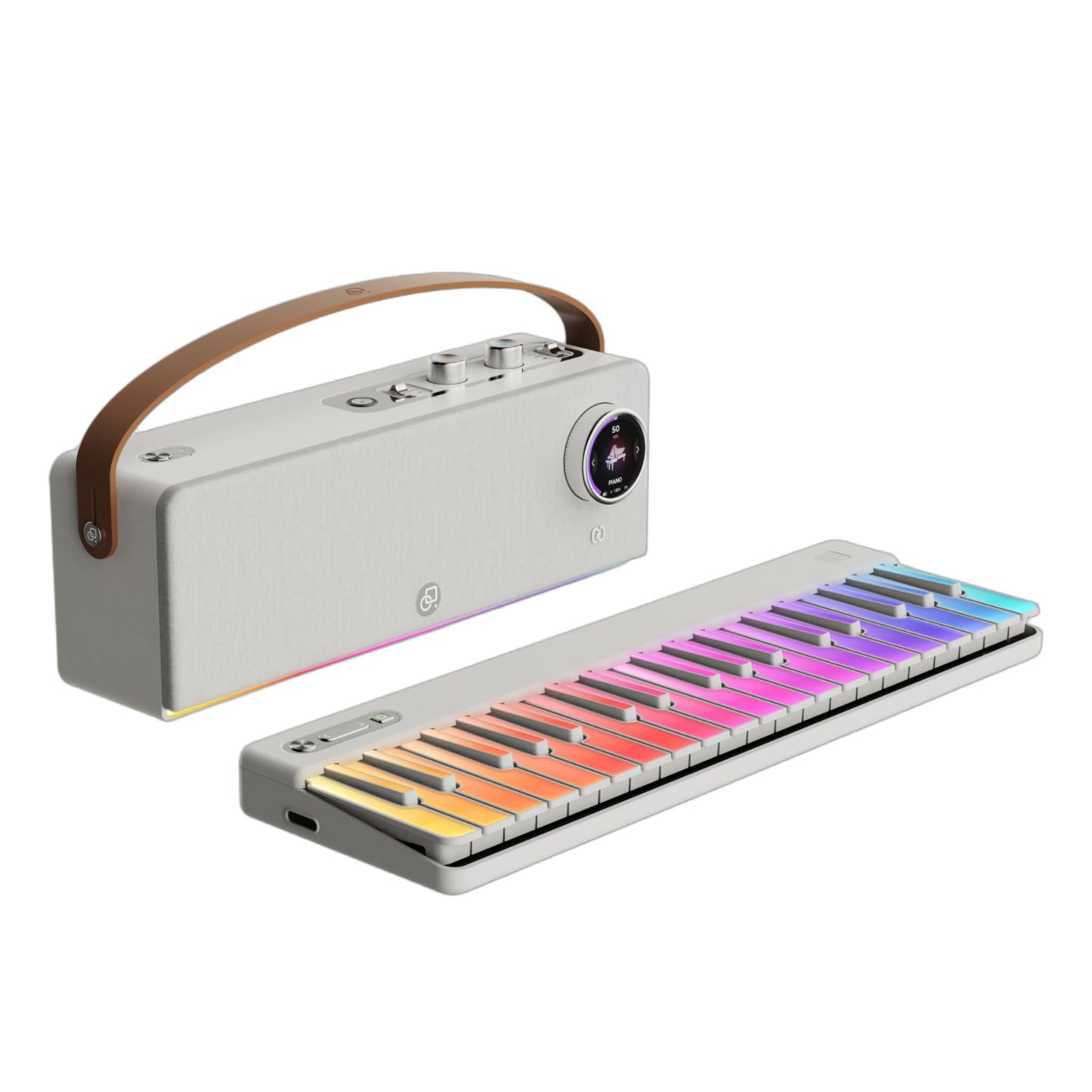 PartyKeys Smart Digital Piano Combo with 70W Wireless MIDI Synth Speaker,Portable Home Piano with Light-Up Keys for beginner,Built-in 128 Sounds & Drum Machine,Low-Latency Bluetooth,USB&NFC,White