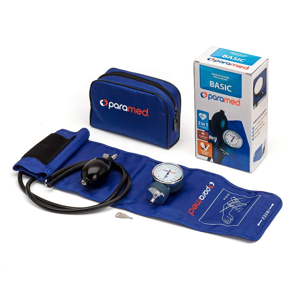 PARAMED Aneroid Sphygmomanometer – Manual Blood Pressure Cuff with Universal Cuff 8.7-16.5" and D-Ring – Carrying Case in The kit – Blue – Stethoscope Not Included