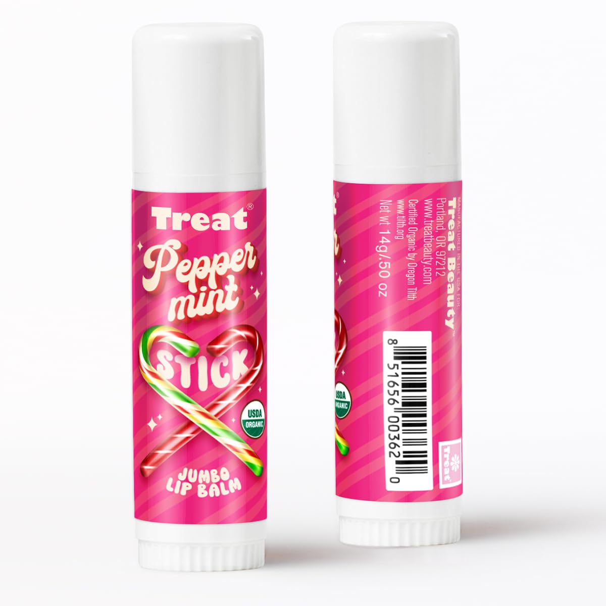 TREAT Jumbo Lip Balm - Peppermint Stick Jumbo Lip Balm, Organic & Cruelty Free (.50 OZ)