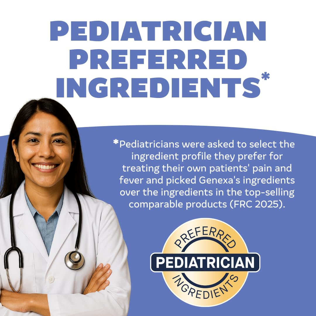 Genexa Infants' Clean Acetaminophen | Pediatrician Preferred Ingredients | Pain Reliever & Fever Reducer for Babies | Dye Free, 0% Artificial Additives | Organic Blueberry Flavor, 4 fl oz (2 Pack)