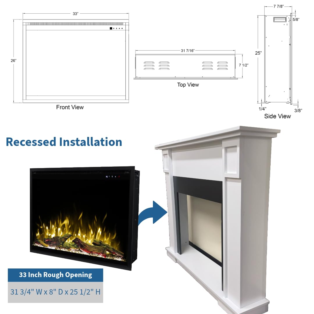 Touchstone Fireplug 33" Electric Fireplace Insert for Existing Masonry Fireplaces | 6 Flame & 13 Ember Colors | Alexa & WiFi Compatible | 1500W Heater
