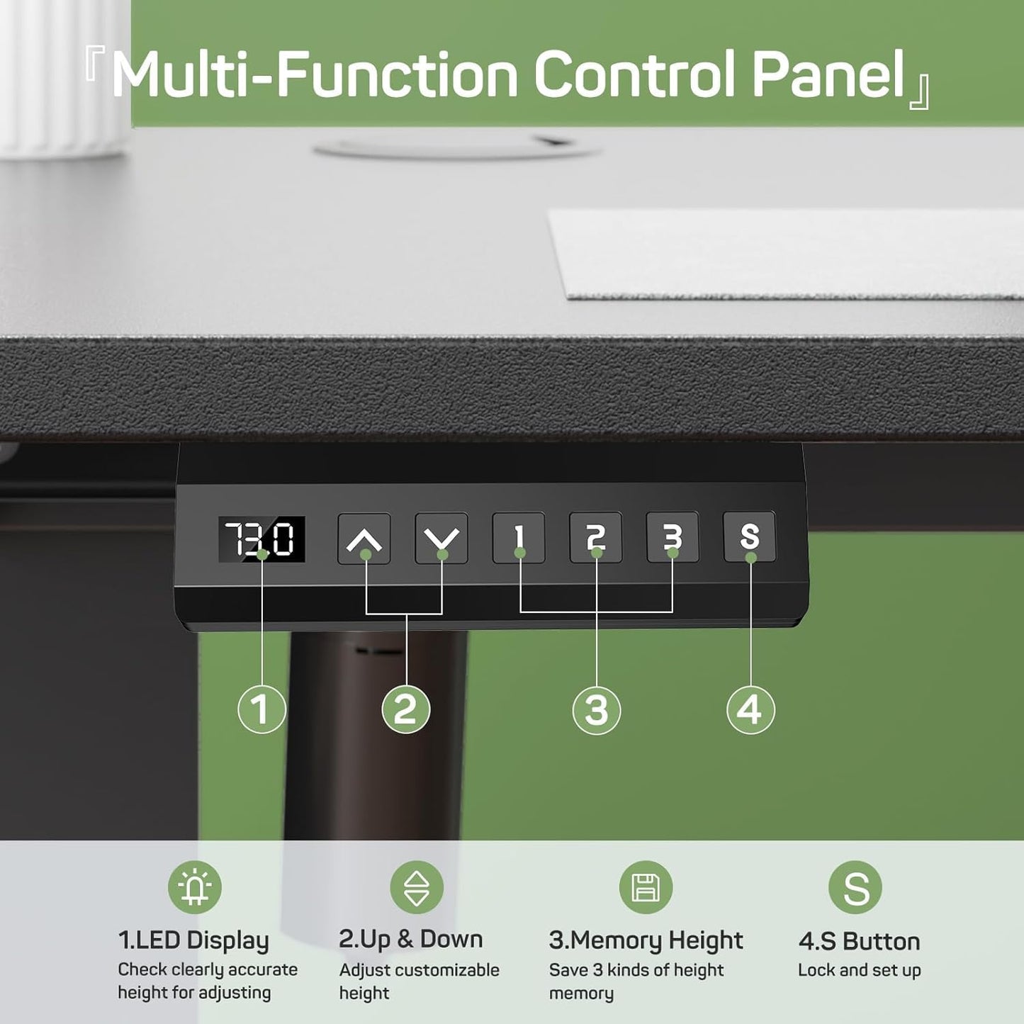 Whitmor Electric Standing Desk - 48 x 24 Inch Height Adjustable Computer Desk, Sit to Stand Home Office Table with Splice Board, 2 Hooks & Wire Hole, Black