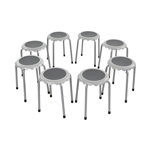ECR4Kids Daisy Stackable Stool Set, Flexible Seating, Light Grey, 8-Piece