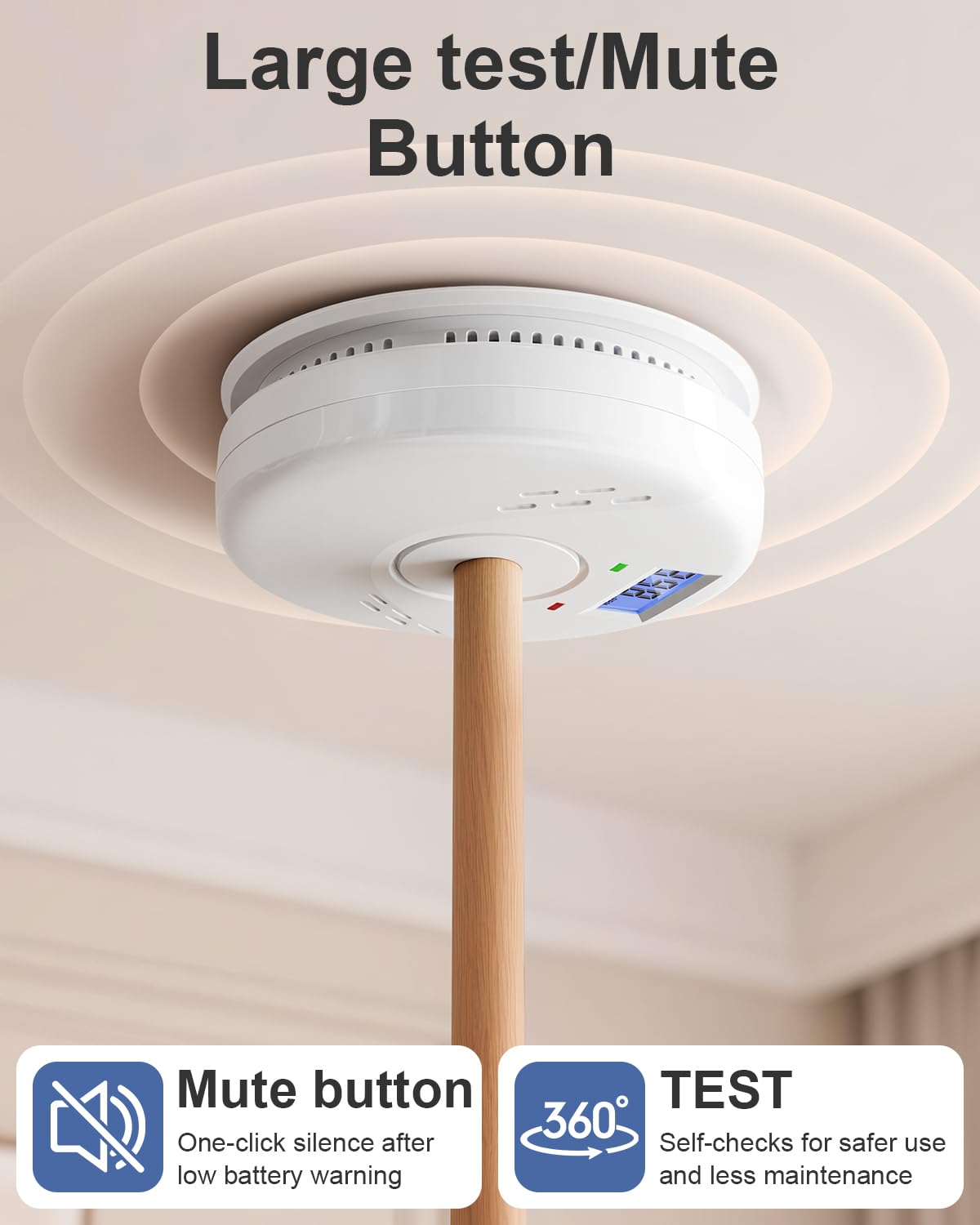 Smoke and Carbon Monoxide Detector, Battery Operated Fire Alarm with LCD Display & Test/Reset Button, Portable Photoelectric CO Smoke Detector Combo for Home, Apartment, RV & Travel (1 Pack)