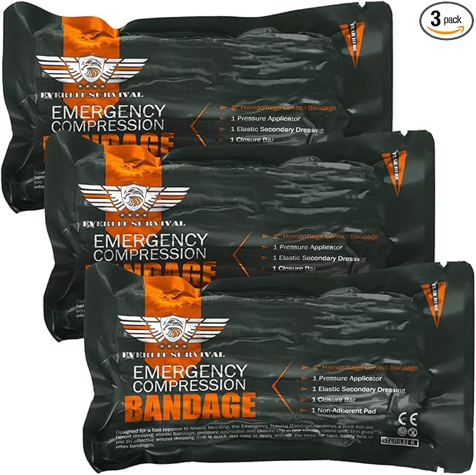 EVERLIT Israeli 6 Inch Emergency Bandage Compression Trauma Pressure Wound Dressing Sterile Vacuum-Sealed Packaging for Bl...