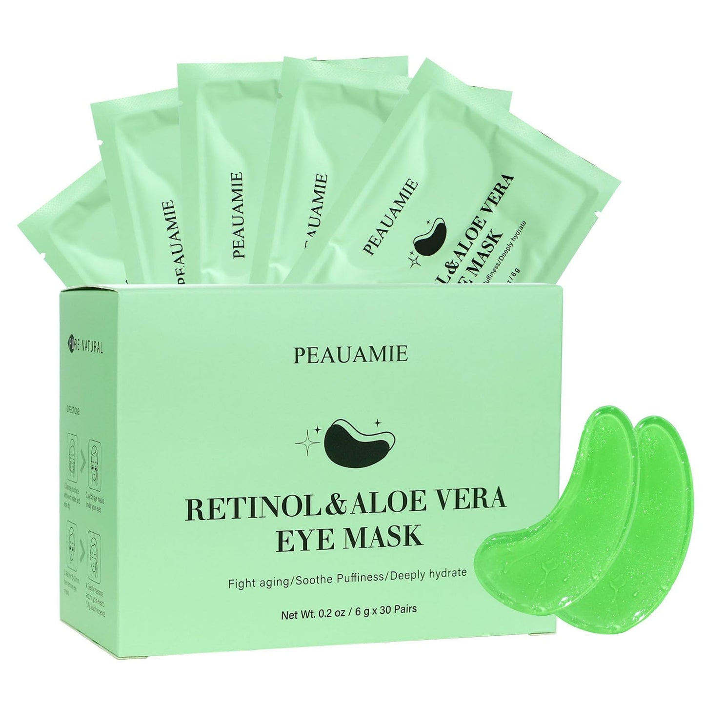 PEAUAMIE Under Eye Patches with Retinol and Aloe Vera Eye Mask for Dark Circles and Puffiness, Face Mask Skin Care Products 30 P