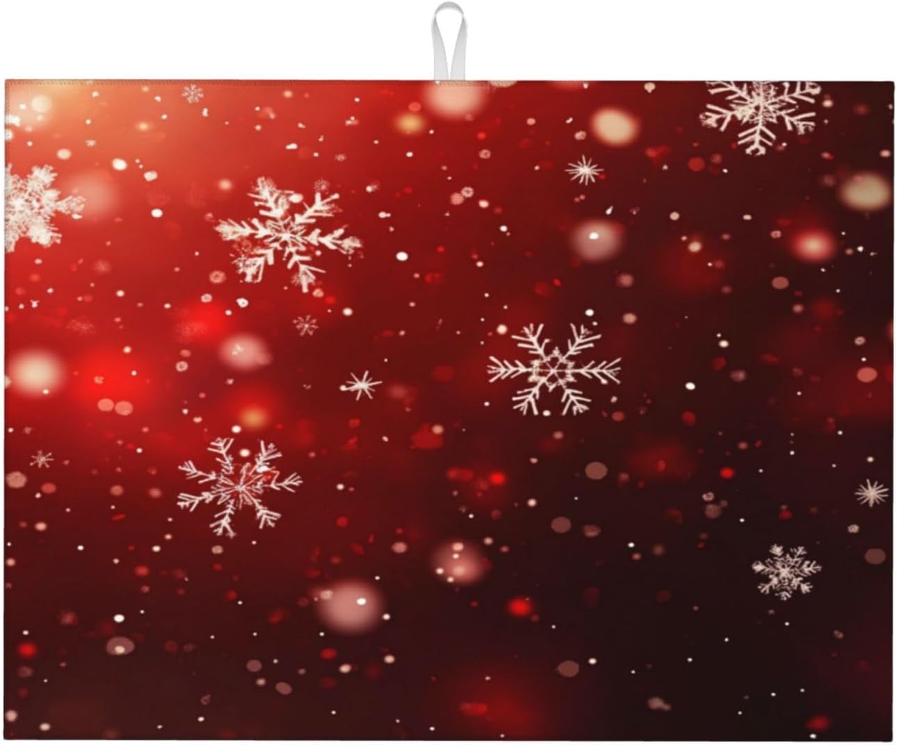 Dish Drying Mat Red Christmas Snowflake Xmas Glitter Absorbent Microfiber Non Slip Quick Dry Heat Resistant Holiday Decorative Kitchen Counter Mat for Plates Cups Glasses 18x24 Inch