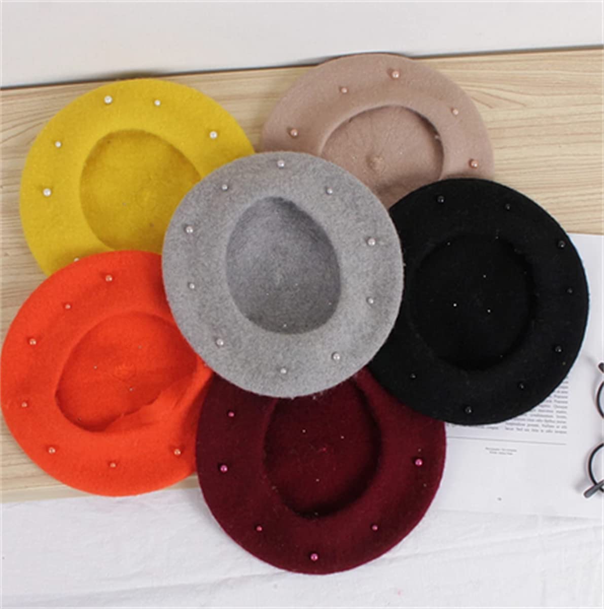 FOMOYUU Kids Girl French Wool Pearl Berets Princess Warm Fashion Toddler Girls Cap Hats 2-6Y (Grey, 2-6 Years)