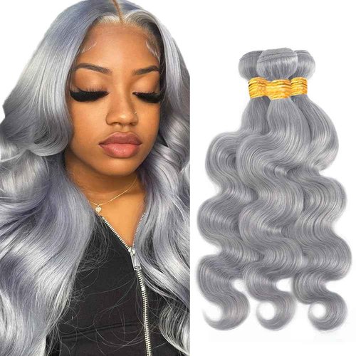 Giginger Sliver Grey Human Hair Bundles 18 20 22 inch Body Wave Human Hair Bundles Highlight Sliver Grey 100% Unprocessed Raw Quick Weave Hair for Black Women