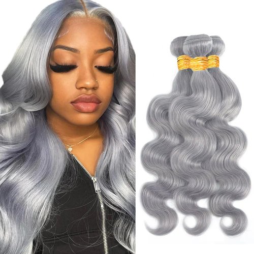 Giginger Sliver Grey Human Hair Bundles 14 16 18 inch Body Wave Human Hair Bundles Sliver Grey 100% Unprocessed Raw Quick Weave Hair for Black Women