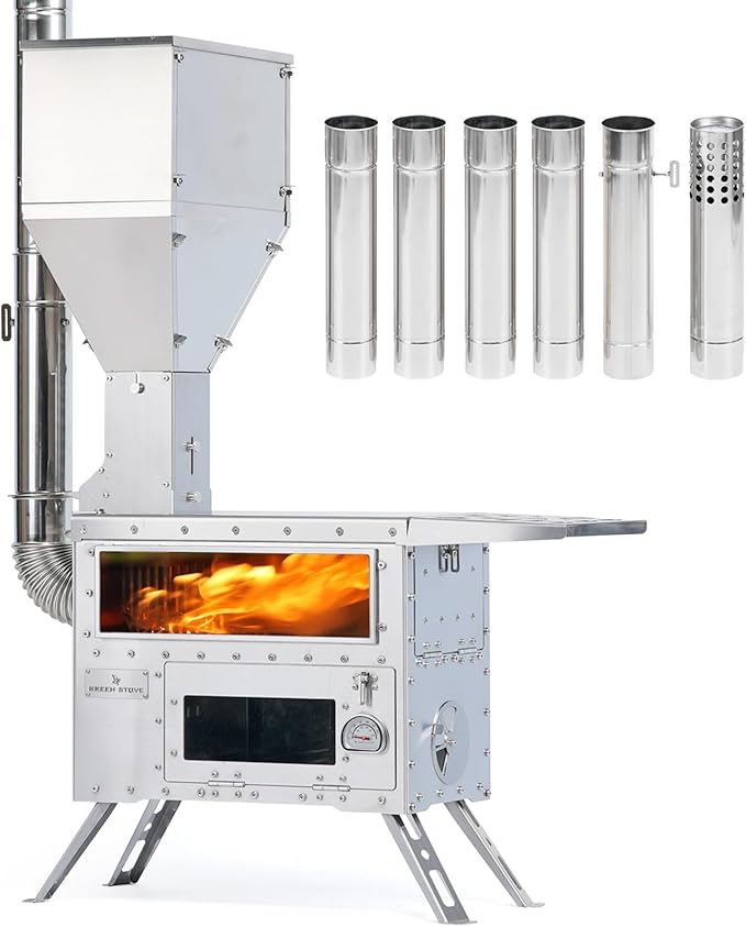 GREEN STOVE Pellet Stove with Oven, Portable Wood Burning Stove for Outdoor, Cooking, Hiking,Hot Tent Stove with Stainless...