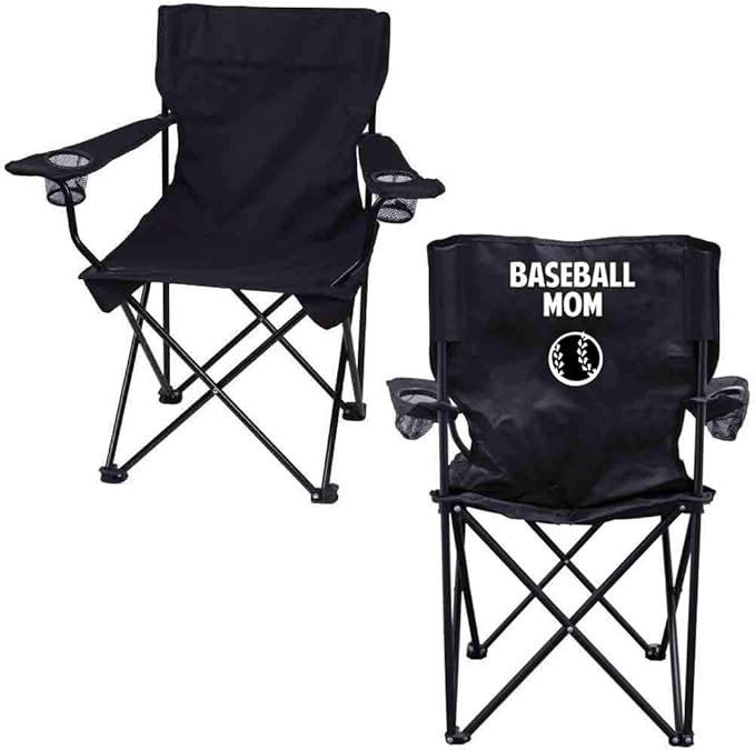 VictoryStore Outdoor Camping Chair - Baseball Mom Black Folding Camping Chair with Carry Bag