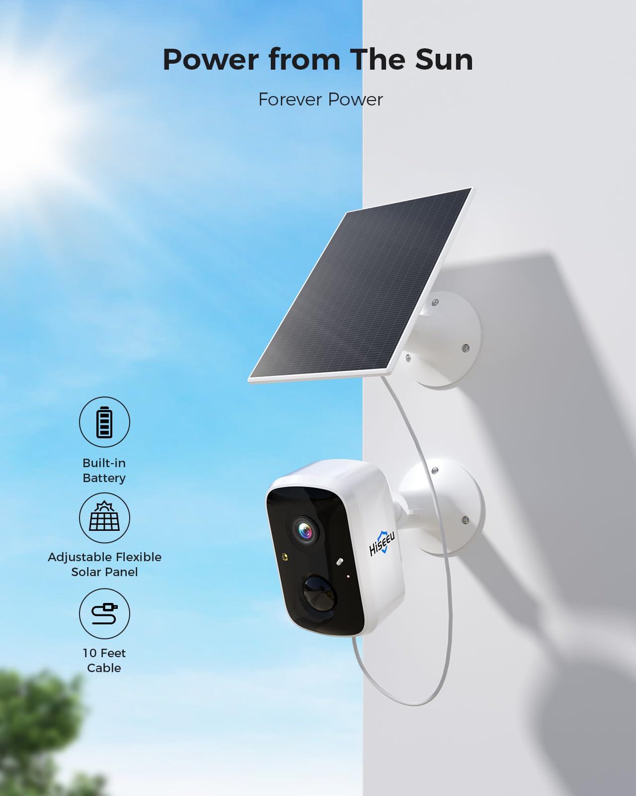 Hiseeu Solar Security Cameras Wireless Outdoor, 4 Cam-Kit, No Subscription, Expandable to 10CH, Wireless Home Security Camera System with 2K Color Night Vision, PIR/AI Detection, IP66, 2.4G & 5G WiFi