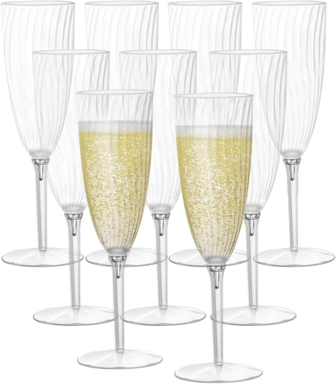 Homvle Plastic Champagne Flutes 6 Oz, Disposable Champagne Glasses (Set of 16) 1- Piece Construction Plastic Wine Glasses ...