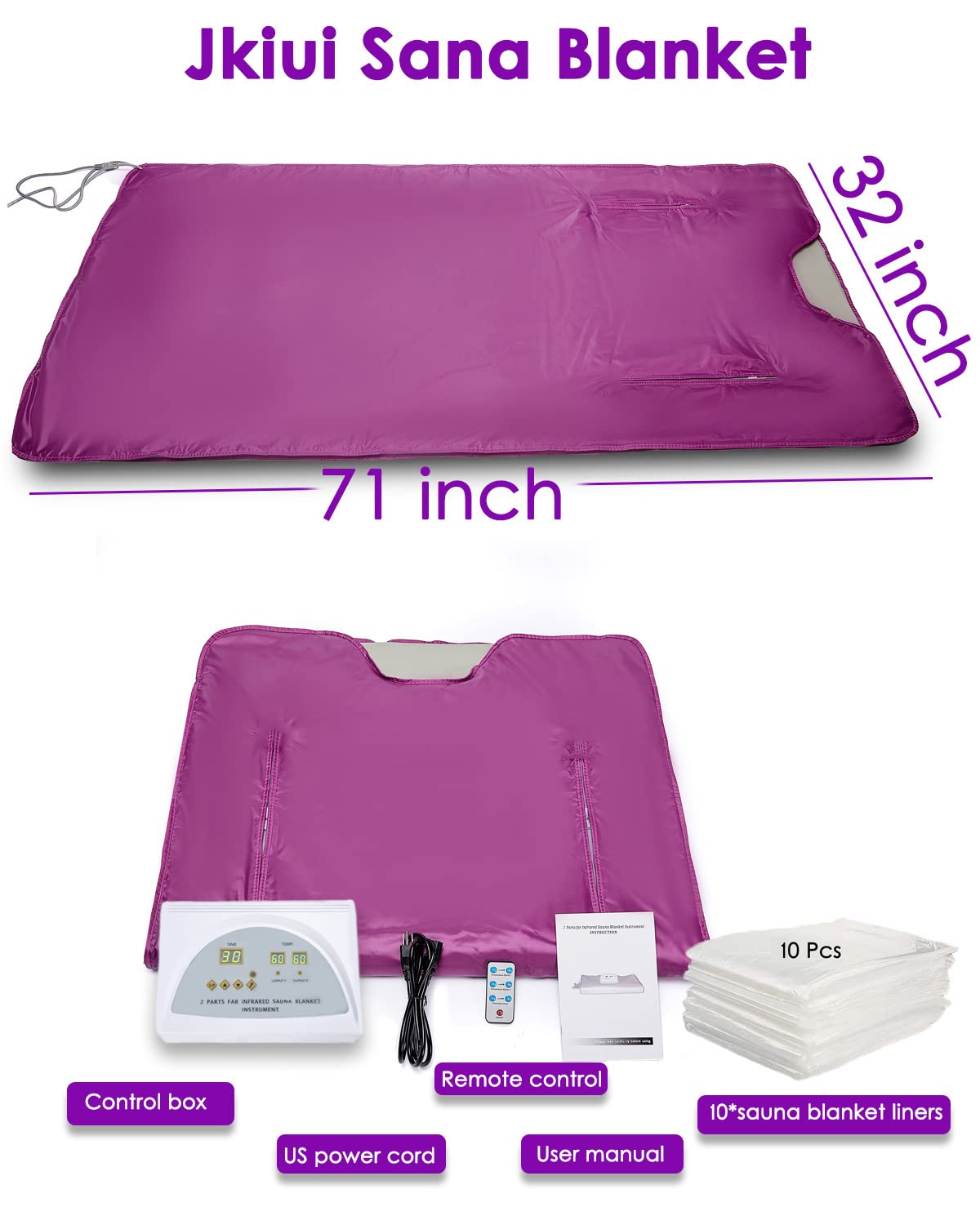 JKIUI Sauna Blanket Detox Upgrade Zippers Far Infrared Sauna Blanket Body Sauna Heating Portable Wrap Sauna Blanket Relax at Home Oxford Cloth Waterproof,71（L）×32（W） Inches