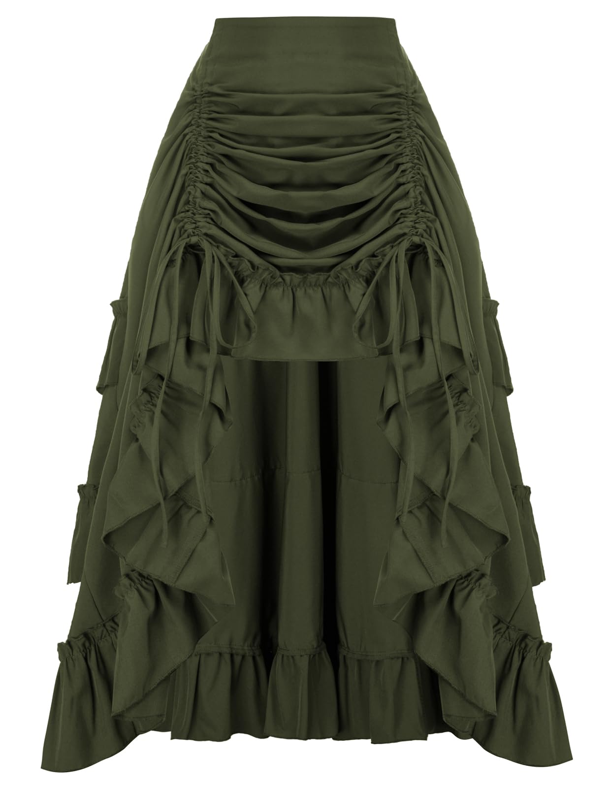Scarlet Darkness Women Steampunk Victorian Skirts Hig-low Pirate Costume Renaissance Skirt Army Green S