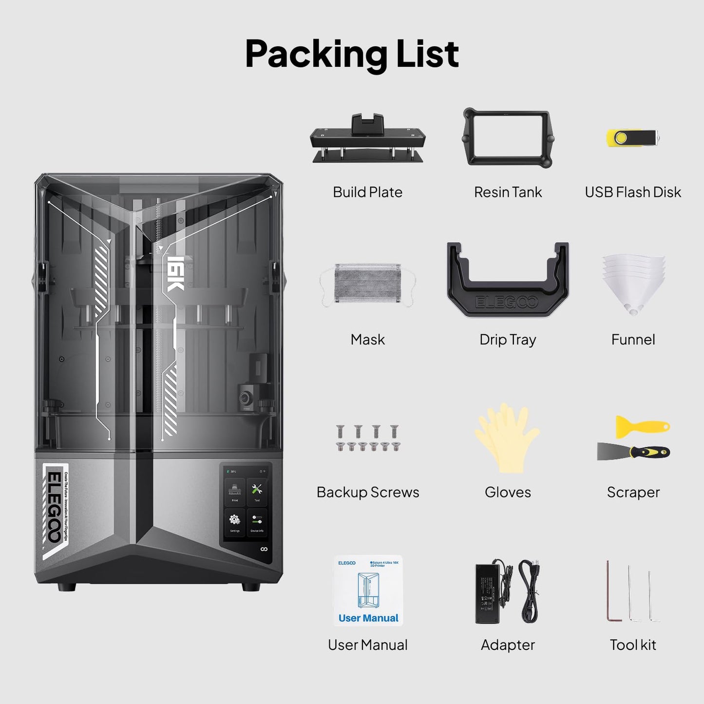 ELEGOO 16K Saturn 4 Ultra Resin 3D Printer, Fast Printing up to 150mm/h, 10inch 16K Ultra High Resolution, Automatic Leveling, Smart Mechanical Sensor, AI Camera, Large Printing Size 8.33"×4.66"×8.66"