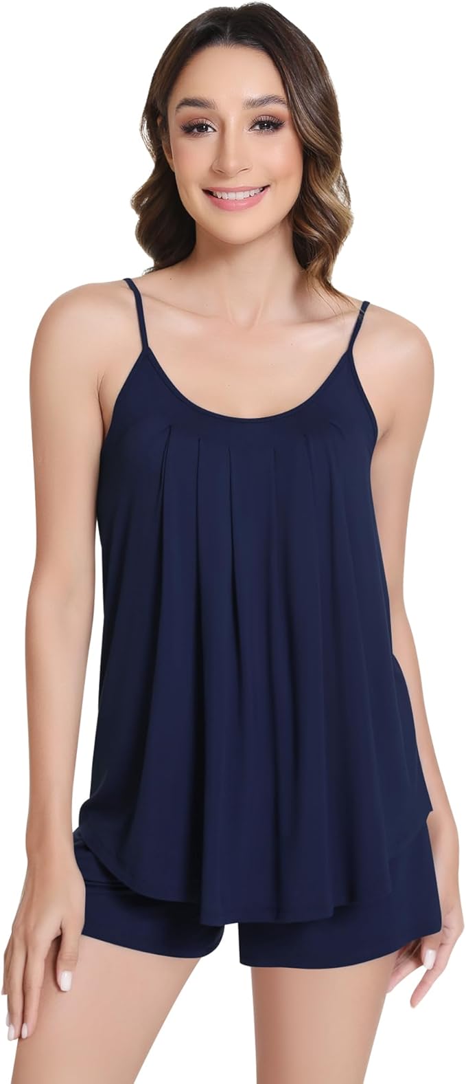 NACHILA Pajamas for Women-Viscose from Bamboo, Ribbed Racerback Tank Top Sexy Split Shorts Pajama Sets Cooling Sleep Cami Pjs