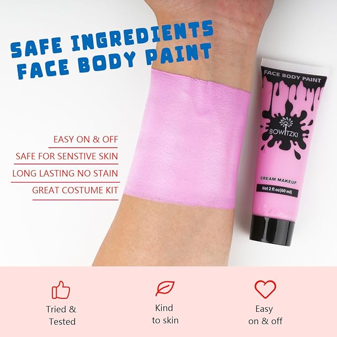 Bowitzki Face and Body Paint 2oz Cream Makeup 60ml Water Based Face Painting Special Effects For Adults Children Kids Halloween Christmas Party Stage Cosplay (Pink)