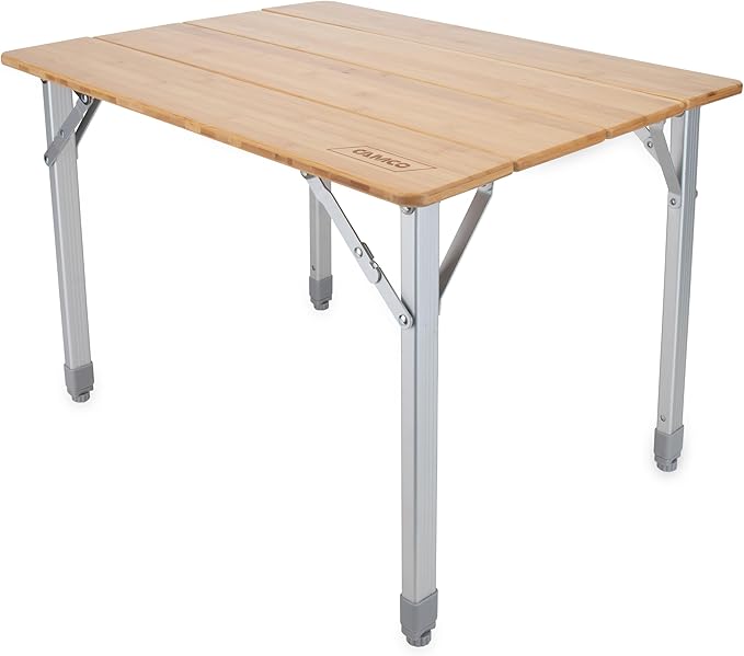 Camco Bamboo Folding Camping Table with Aluminum Legs - Natural Bamboo Top Measures 25 ½ x 19 ¾-inches & Supports Up to 85...