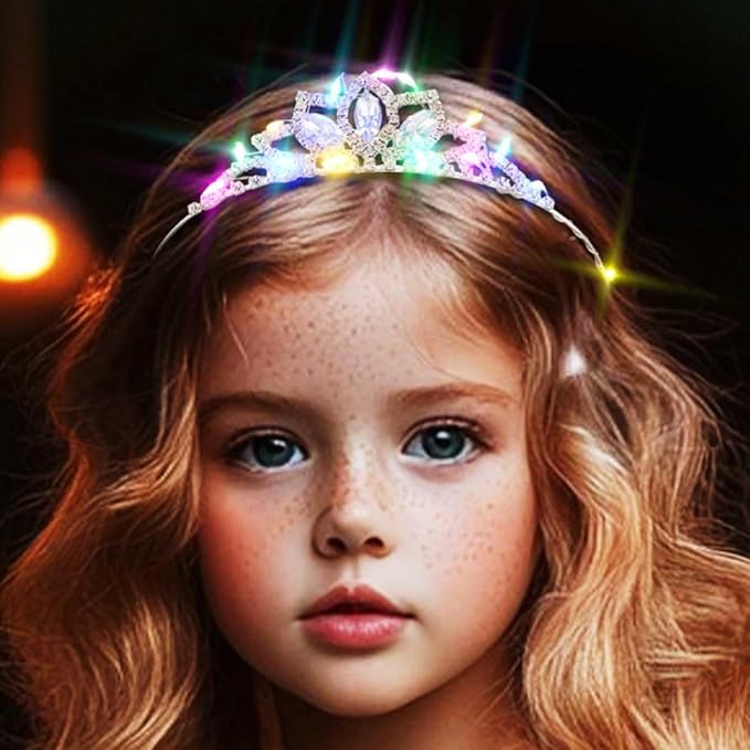 DRESBE Light Up Crystal Crowns LED Rhinestone Tiara Headband Glow Party Princess Hair Accessories for Women and Girls (Sil...