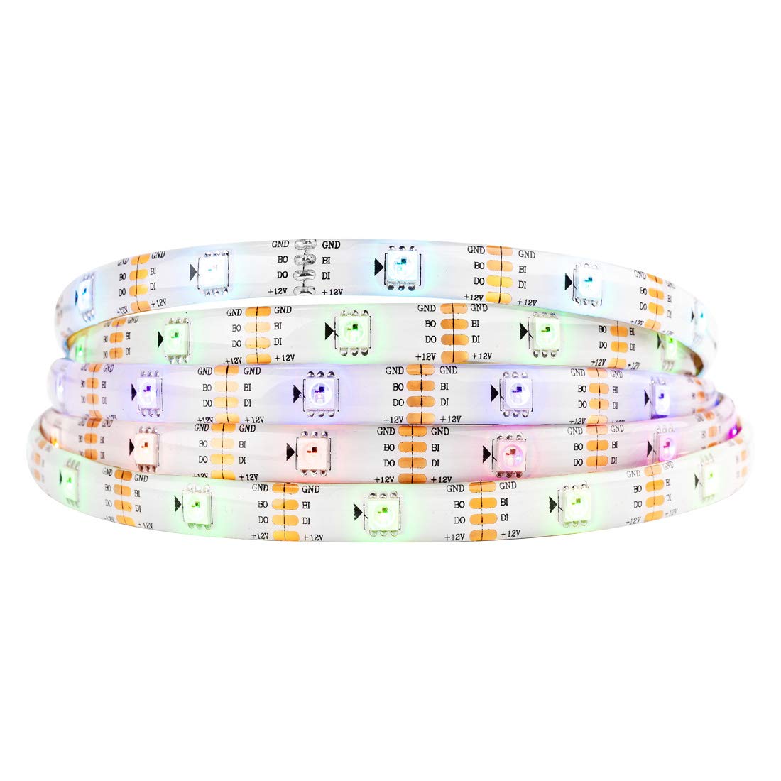 BTF-LIGHTING WS2815 (Upgraded WS2812B) 16.4ft 150 Pixels Magic Dream Color Individually Addressable RGB LED Flexible Strip Light 5050 SMD Dual Signal IP65 Silicone Coating Waterproof DC12V White PCB