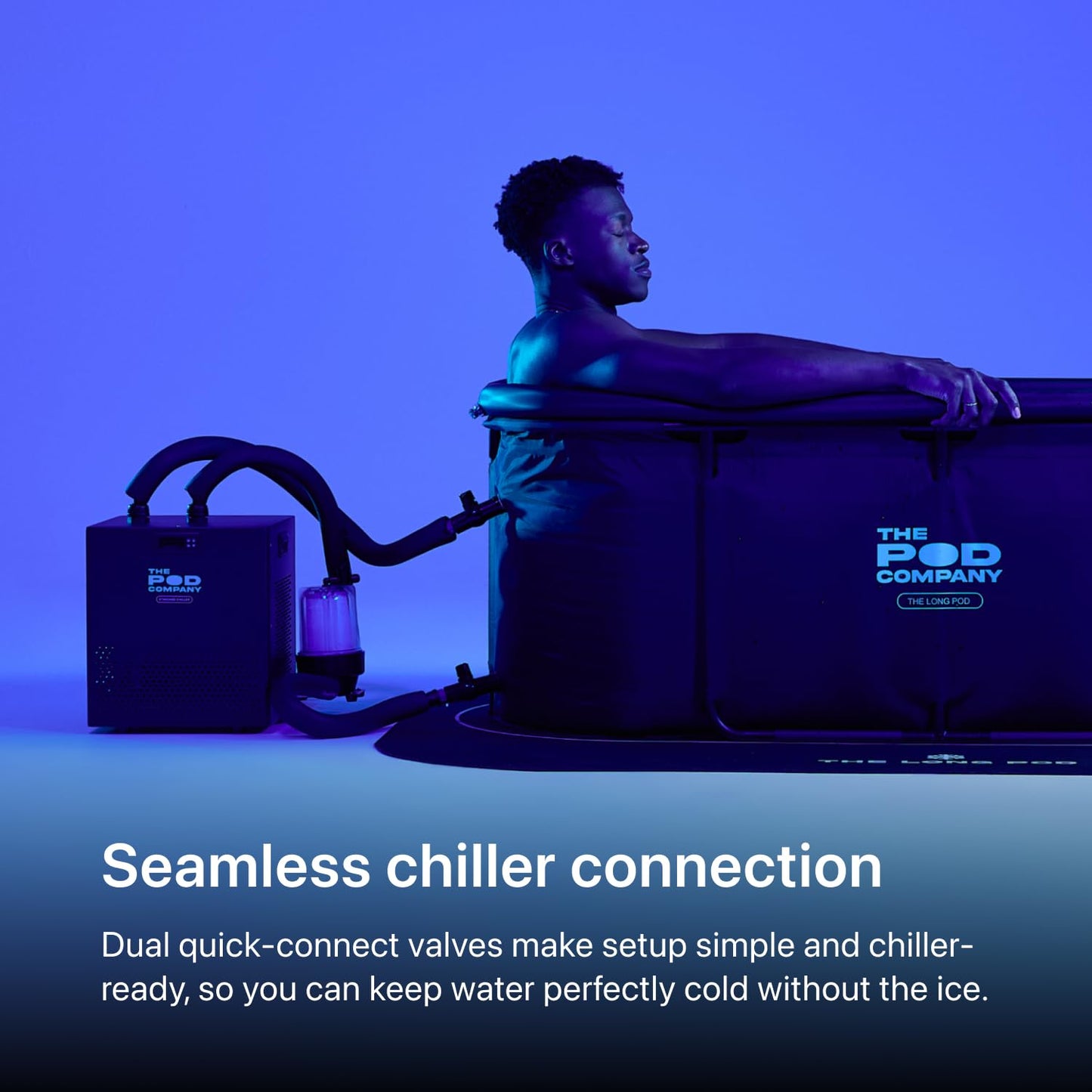 The Pod Company Long Pod 126 Gal Cold Plunge Tub + 1/3 HP Water Chiller Bundle, Extra-Large Ice Bath, 41°F Ice-Free Cooling System, Fits Up to 6'9"