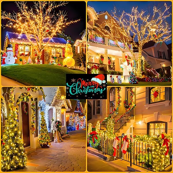 2 Pack 480 LED Solar String Lights for Outside, 170 FT Super Long Solar Chrismas Lights Outdoor with 8 Modes & Memory Function, Waterproof Twinkle Light for Xmas Tree Party Decorations (Warm White)