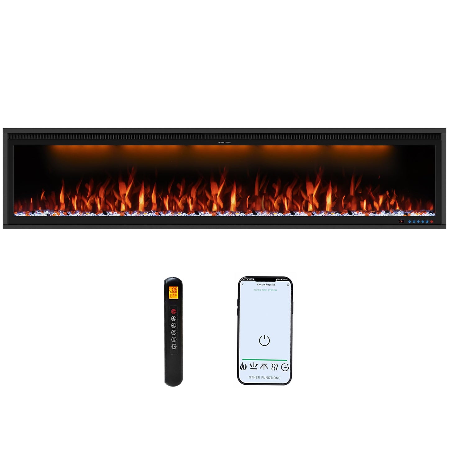 Benrocks 74'' Slim Electric Fireplace Inserts - WiFi-Enabled, Alexa & App Control, Recessed & Wall Mounted, 13 * 13 * 3 Flame Color Combinations, 750W/1500W, Black
