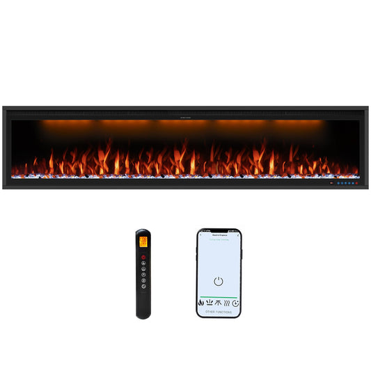 Benrocks 74'' Slim Electric Fireplace Inserts - WiFi-Enabled, Alexa & App Control, Recessed & Wall Mounted, 13 * 13 * 3 Flame Color Combinations, 750W/1500W, Black