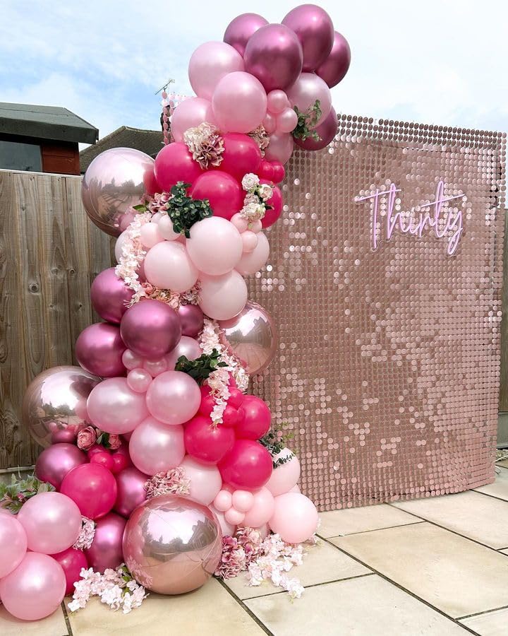 Bezente Pink Balloons Set,60pcs 12 inch Metallic Pearl Pink, Hot & Pastel Pink Latex Balloons Kit for Birthday,Wedding,Bab...