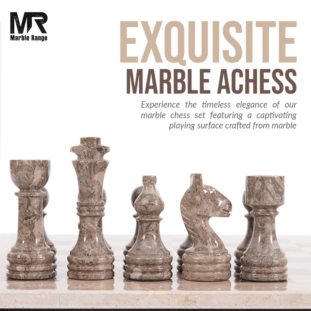Marble Chess Set for Adults 15" Handmade Verona & Oceanic Board Game with 32 Chess Pieces, 2 Extra Queens & Storage Box, Luxury Travel Game – Elegant Home Décor