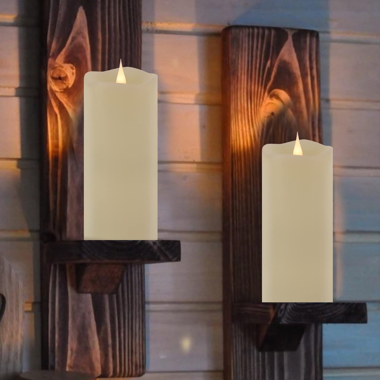 TECHLONG Flameless Candles with Remote Timer, 3D Moving Flickering Flame Battery Operated Candles Lasting 1000+ Hours, 3" x 7" Ivory Real Wax Electric LED Pillar Candles, Set of 2