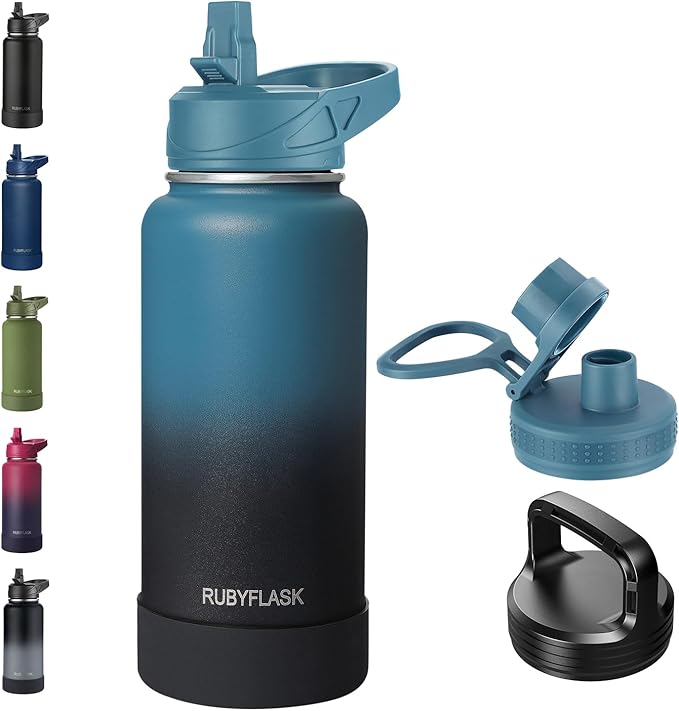 RUBYFLASK 32oz Insulated Water Bottle with Straw, Stainless Steel Metal Vacuum Water Flask, Large Thermal Water bottle wit...
