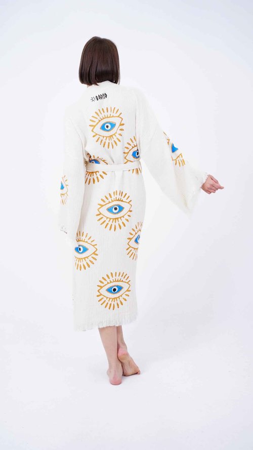 Bodho Handmade Evil Eye Boho Festival Kimono, Boho Beachwear, Beachwear Cover Up, Ethnic Kimono, Evil Eye Robe