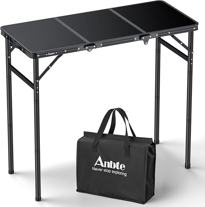 Anbte 3ft Tri-fold Camping Table Max 29.5", 3 Adjustable Heights Aluminum Folding Camping Table with Storage Bag, Lightwei...