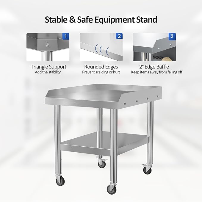 ROVSUN 24" L x 30" W x 26" H Stainless Steel Equipment Stand with Wheels, NSF Commercial Prep & Work Table, Grill Stand Table with Adjustable Undershelf for Hotel, Home,Restaurant Kitchen, Workplace