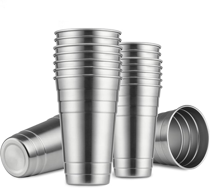 MEWAY Premium Stainless Steel Cups 24 oz Pint Cup Tumbler (16 Pack) - Premium Metal Cups - Stackable Durable Cup，Chilling ...