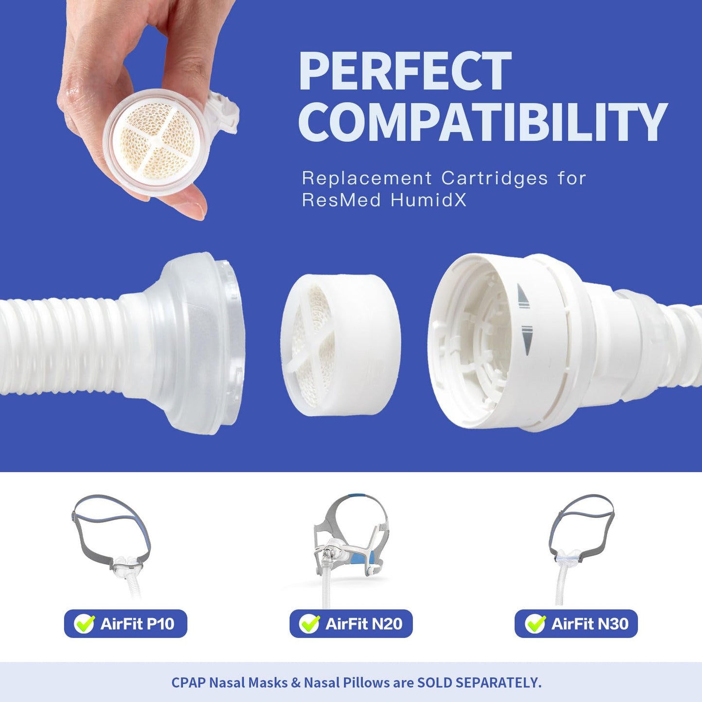 HME for HumidX Plus, Replacement Cartridges for ResMed HumidX Plus, FSA & HSA Eligible, Compatible with ResMed Airmini CPAP Machine & P10 Nasal Pillows, N20, N30 Nasal Masks, CPAP Supplies, 12-Pack