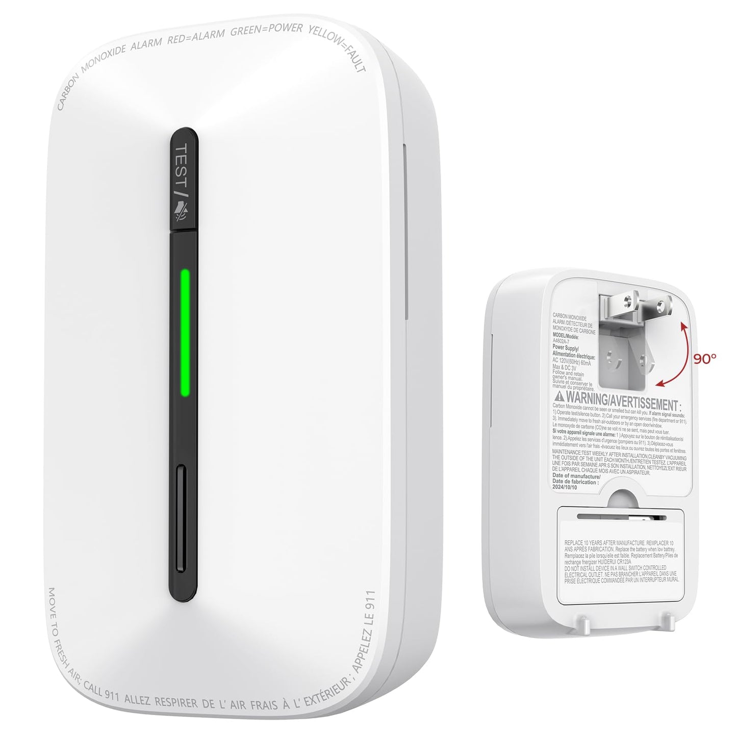 Siterlink Carbon Monoxide Detectors Plug in,10 Year Replaceable Battery Operated Co Monitor Alarm,Plug and Play Co Detector,Portable Carbon Monoxide Detector for Home,Traval,RV,Hotel GS846A 1 Pack