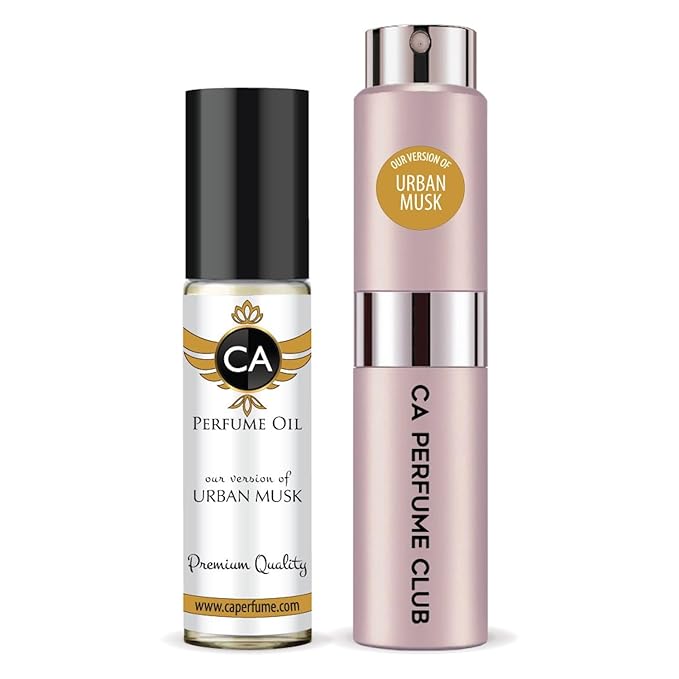 CA Perfume Duo Impression of Urban Musk For Women Perfume Layering Set Long Lasting Travel Size EDP + Body Oil Roll-On Bottle 0.27 Fl Oz+0.33 Fl Oz